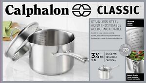 Calphalon Classic Stainless Steel Cookware Sauce Pan Pot Covered Lid 3.5 Qt. NIB