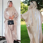 Muslim Islamic Women Shiny Satin Abaya Dress One Pieces Hijab Robe Arab Gown