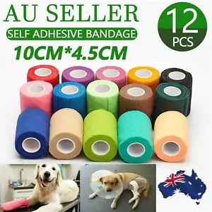 12x Pet Horse Dog Cat Wound Vet Cohesive Bandage Self Adherent Animals Wrap Tape - Picture 1 of 12