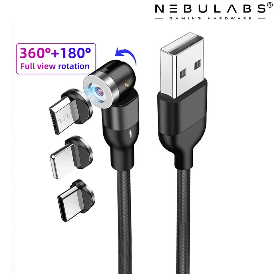 Magnetic Rotating USB Charging Car Cable USB Cord 3-in-1 Cable Charger Wireless - Image 1 of 1