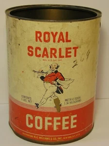 Old Vintage 1960s ROYAL SCARLET COFFEE TIN 3 POUND GRAPHIC NEW YORK MADE IN USA - Picture 1 of 12