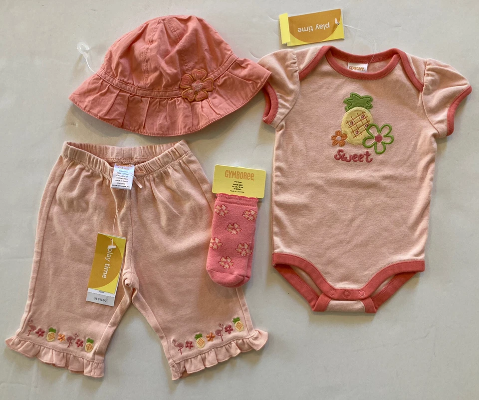NWT Gymboree Tropical Oasis 0-3 Months Pineapple Sweet Bodysuit Pants Socks Hat - Image 1 of 1