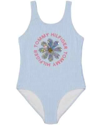 TOMMY HILFIGER Traje de baño de una pieza con lentejuelas abatibles para niñas grandes XL (16) Foto 1 de 2