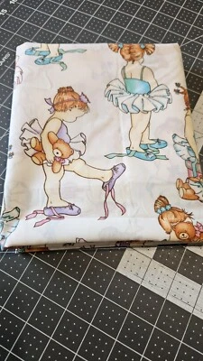 Vtg Daisy Kingdom#4340 Allover Ballerina Babies White Background Glitter 1+YARDS - Image 1 of 4