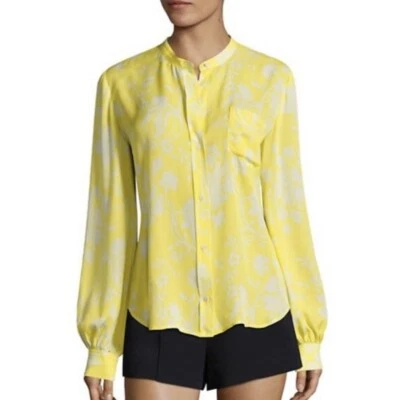 A.L.C. Yellow/White Floral 100% Silk Long Sleeve Button-up Shirt Size 4 EUC - Image 1 of 4
