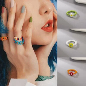 Regalo Donna Gioielli Moda Boho Regolabile Anello Perline Fiore Colorato Estate - Foto 1 di 17