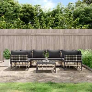 7-tlg. Garten-Lounge-Set mit Kissen Anthrazit Poly Rattan - Bild 1 von 9