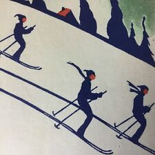 VTG Christmas Greeting Card 1930s downhill snow skiing New England