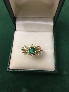 Vintage 14k Gold Colombian Emerald And Diamond Ring - Picture 1 of 8