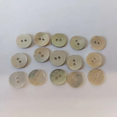Lot of 15 Vintage Genuine Mother of Pearl Two Hole Round Buttons 10mm  #3123 - Image 1 of 4