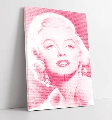 MARILYN MONROE PINK NEWSPAPE PORTRAIT -DEEP FRAMED CANVAS WALL ART PICTURE PRINT - Image 1 of 2