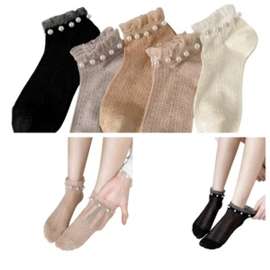 Women Mesh Beads Low Cut Socks Summer Lace Breathable Stretch Boat Socks 5 Pairs - Picture 1 of 18