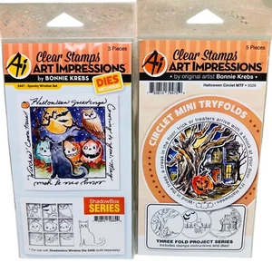 Art Impressions Clear Stamps & Dies Halloween Spooky & Mini Tryfolds Set Cat - Picture 1 of 2