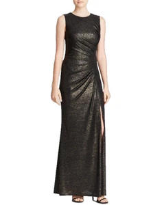 ABS Allen Schwartz ~ Black Draped Metallic Jersey Illusion Back Gown S NEW $335 - Picture 1 of 4