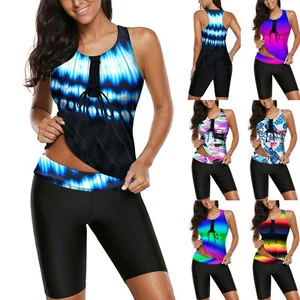 Women Tankini Swimsuit Tummy Control Top With Shorts Bathing Suit - Picture 1 of 29