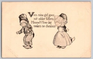 1913 jealous dutch mine girl goes mit odder fellers himmel cartoon postcard - Picture 1 of 2