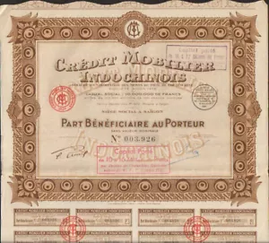 action Part Bénéficiaire au Porteur Crédit Mobilier INDOCHINOIS (INDOCHINE) 1931 - Imagen 1 de 1