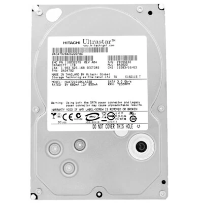 Disco Rigido Hitachi 1TB HUA721010KLA330 32Mb Cache 7200Rpm Sata II 3,5" Pollici - Immagine 1 di 4