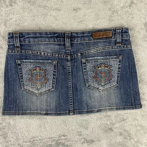 Minifalda de mezclilla Cielo Jeans Junior’s grandes pedrería bolsillos bordados Y2K - Imagen 1 de 9