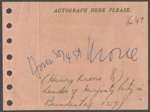 AOP Henry Krone Leader of Majority Party in Bundestag signed card	 - Picture 1 of 2