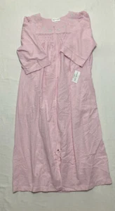 Miss Elaine Long Seersucker Robe, Front Zipper, 3/4 Sleeves Pink Petite M - Picture 1 of 4