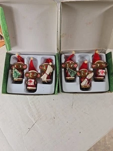 Merry Mouse Trio Ornaments Hand-Crafted Original Box 2 Sets - Picture 1 of 4