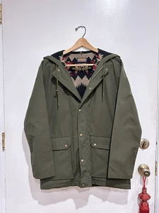 Pendleton Wool Lined Hooded Coat Rain Jacket Green Olive Mens M USA Made Classic - Picture 1 of 15