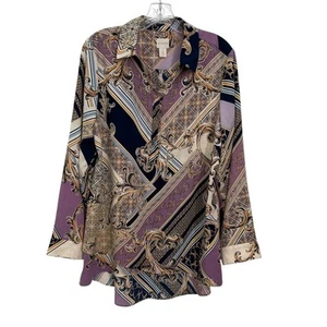 Chico's Damask High Low Criss Cross Layered Hem Popover Tunic Top - Picture 1 of 9