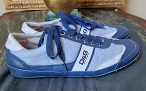 DOLCE & GABBANA Authentic Men's Blue Leather White Logo Canvas Sneakers 11.5 US - Picture 1 of 12