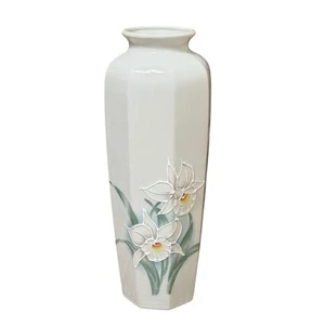 "Florero de porcelana blanco orquídea vintage Otagiri Japón elevado floral 11""" - Imagen 1 de 6