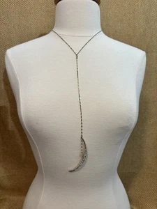 Lucky Star Jewels Lariat Necklace Rhinestone Moon Gold Tone Fairy Boho Celestial - Picture 1 of 7