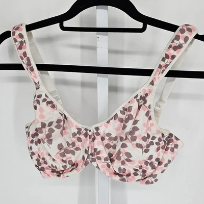 Vintage 1990s Playtex Womens Sz 34DD Unlined T Shirt Bra Pink Gray Leaf Print - Image 1 of 4