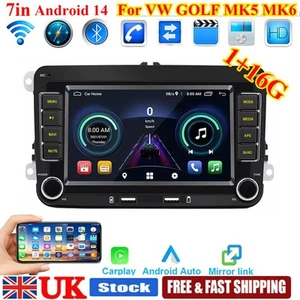 For VW GOLF MK5 MK6 7" Apple Carplay Car Stereo Radio Android 14 Player FM GPS - Picture 1 of 21