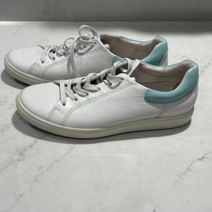 Ecco Soft 7 Sneakers Womens 9 EU 40 White Turqouise Leather Casual Comfort Shoes - Picture 1 of 8