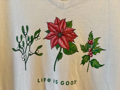 Life Is Good Women’s Long Sleeve T-Shirt 2XL Mistletoe Poinsettia Holly Quality - Image 1 of 4