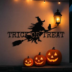 Trick or Treat Witch Halloween Metal Wall Art Sign Home Deco Garden Best Gift - Picture 1 of 8