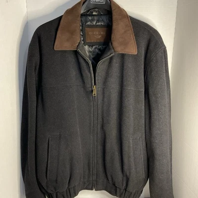 DOCKERS Men's Large Black Wool Blend Bomber Jacket Suede Collar Very Good - Image 1 of 4