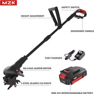 MZK 20V Cordless Tiller Cultivator 8-inch Wide Battery Powered Garden Cultivator - Picture 1 of 3