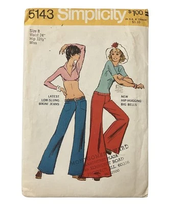 Vtg Simplicity Bell Bottom Hip Hugger Pants Jeans Pattern 5143 Womens Size 8 UC - Image 1 of 4