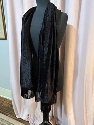 "Bufanda de terciopelo sin marca silenciador flecos envoltura negra ópera 17x70"" suave" Foto 1 de 4