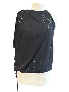 Robert Rodriguez Embellished One Shoulder Black Top | Asymmetric Crystal Beaded - Bild 1 von 8
