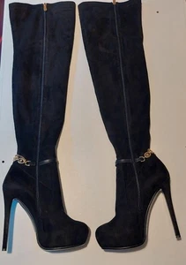 Thigh High Boots, Faux Suede, Size 41, UK 8 CD TV Sexy Ankle Buckle - Picture 1 of 9