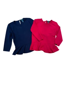 Ralph Lauren Qty 2 Red & Navy jnit peplum tops S M - Picture 1 of 8