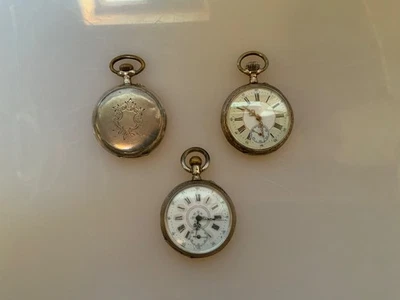 remontoir extra und galone uhr taschenuhr konvolut aus 3 silber vintage bastler - Bild 1 von 4