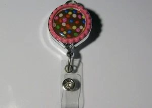 CANDY CRUSH PINK CAP CHROME ID BADGE REEL Lanyard Attachment Holder clear snap - Picture 1 of 3