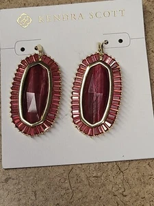 Kendra Scott Baguette Elle Crystal Frame Drop Earrings Gold/Red - Picture 1 of 2
