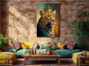 King Leopard painting Wall Art Canvas Unframed Print Art - Picture 1 of 4