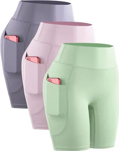 Women's 3 Pack Biker Shorts High Waist Running Yoga Shorts with Pockets9119 P... - Picture 1 of 7