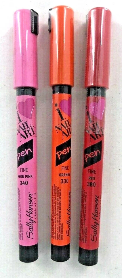 Bolígrafos de punta fina para arte en uñas Sally Hansen I Love 3 colores rosa neón, rojo y naranja   Foto 1 de 1