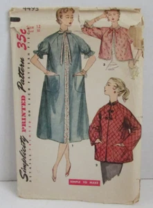 VINTAGE 50's Simplicity #4493 Misses' Housecoat & Bed Jacket 2 Lengths Sz 12 - Picture 1 of 2